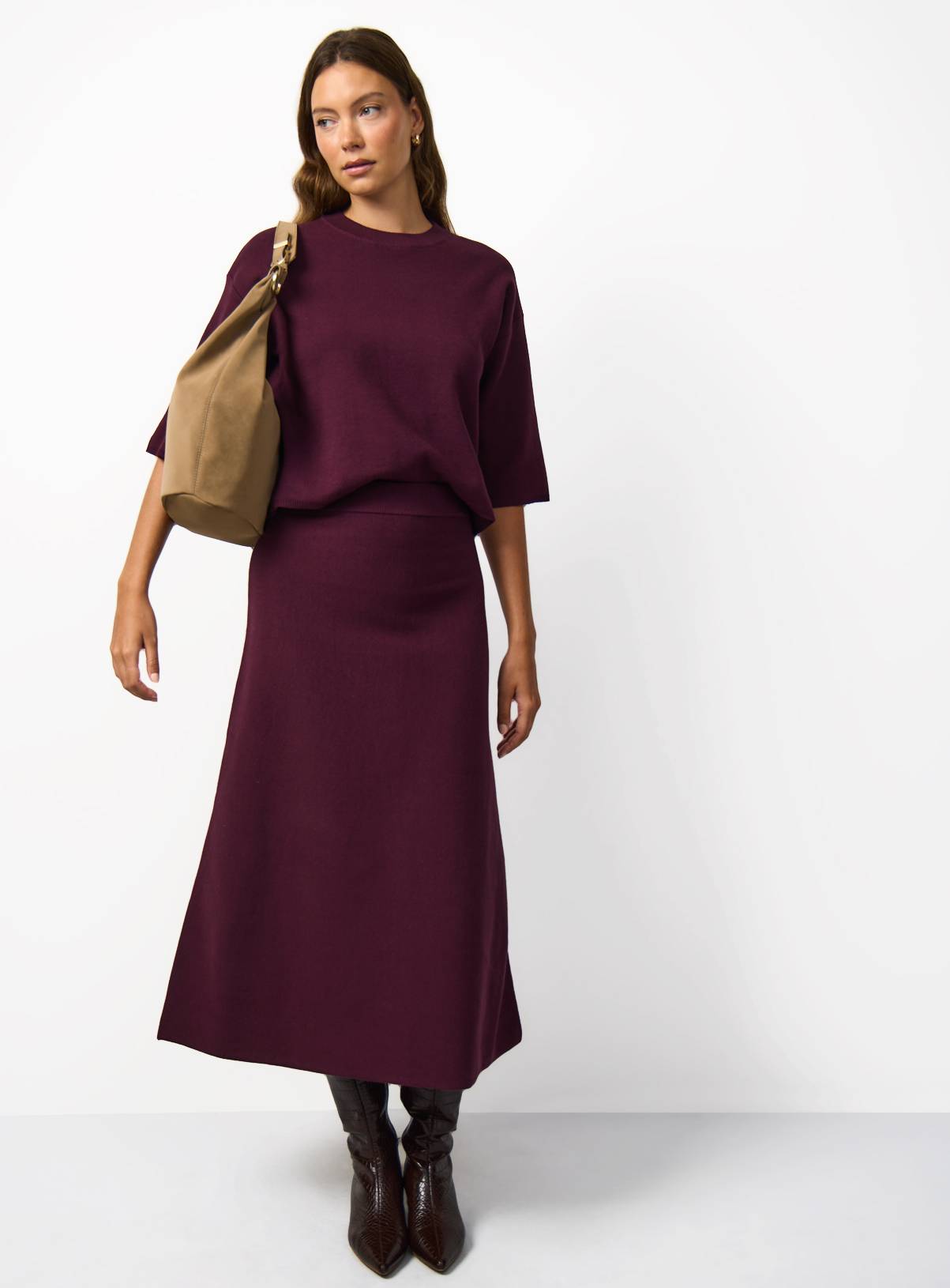 Dark Red Compact Knitted Boxy Fit T-Shirt L - Image 2